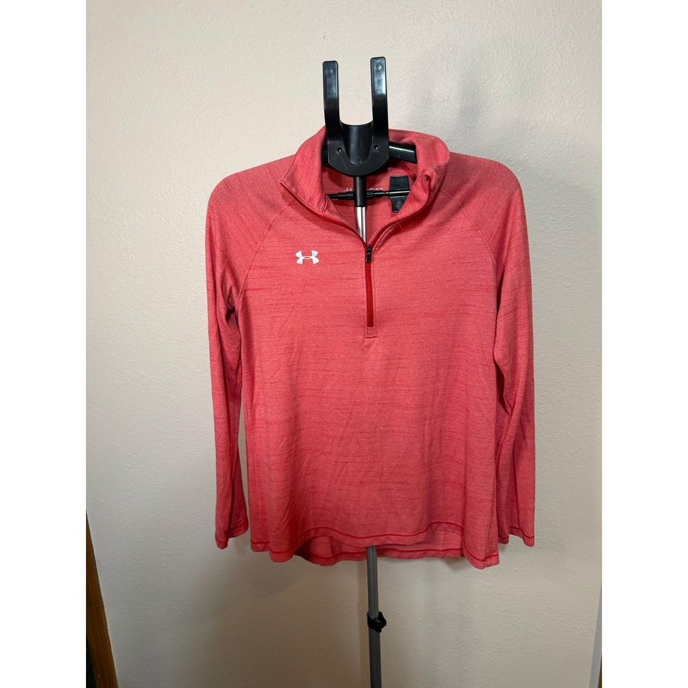 Under Armour HeatGear Womens Medium Coral Pink Heather 1/4 Zip Pullover Top